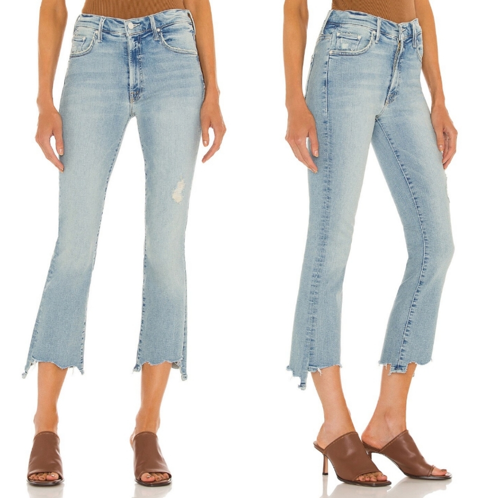 MOTHER Light Wash Cropped Raw Hem Jeans